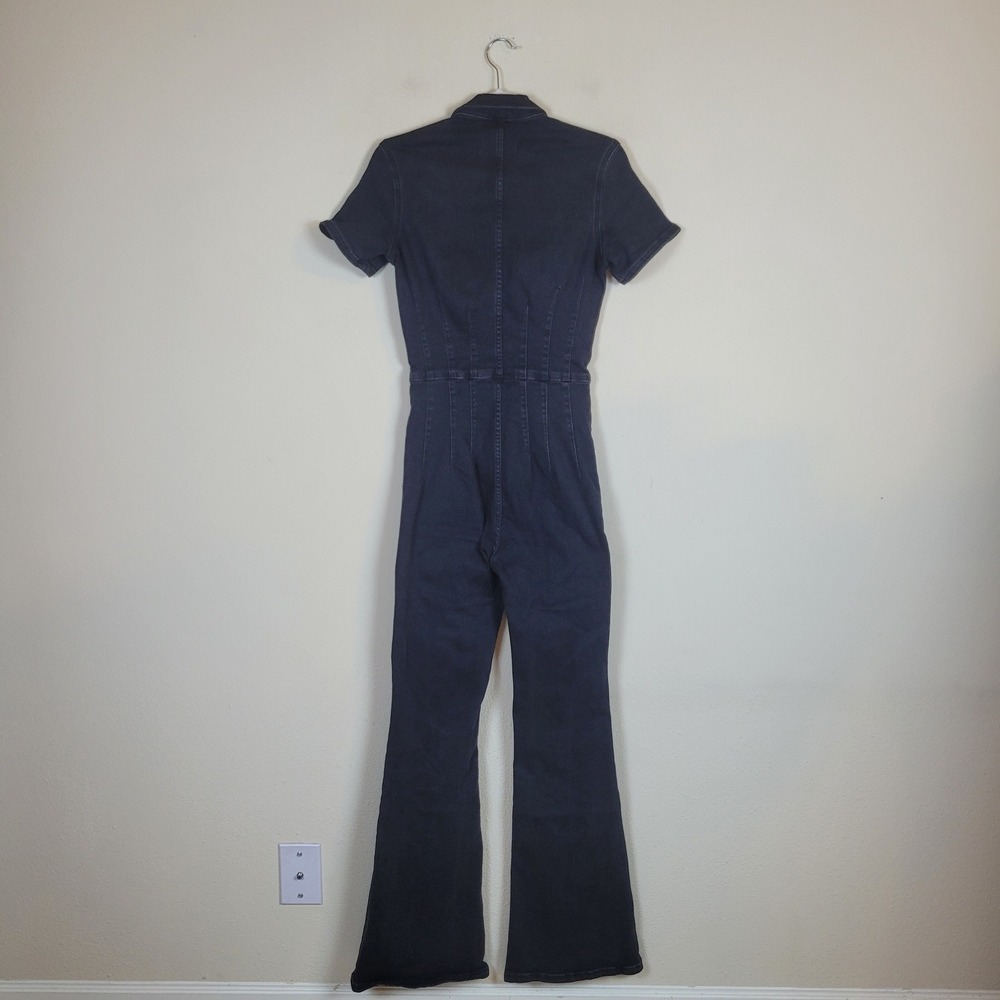 Free People We The Free Jumpsuit Small Black Denim Jayde Flare Boho Stretch Zip - Picture 4 of 11